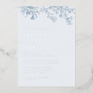 Elegantes Viktorianisches Blue Wedding Silver Folieneinladung