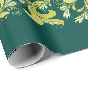 Elegantes viktorianisches Blumenmuster grün gelb Geschenkpapier