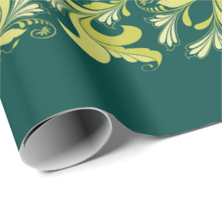 Elegantes viktorianisches Blumenmustergrüngelb Geschenkpapier