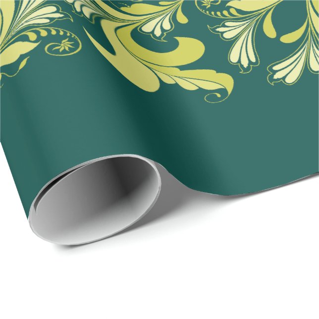Elegantes viktorianisches Blumenmustergrüngelb Geschenkpapier (Rolleneckpunkt)