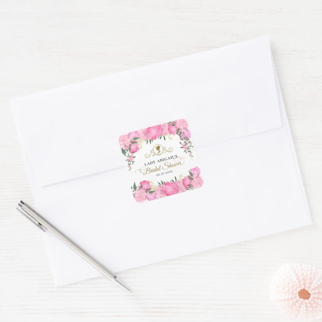 Elegantes Viktorianisches Brautparty in Rosa Quadratischer Aufkleber (Umschlag)