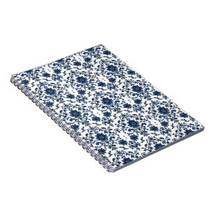Elegantes viktorianisches Damast-Blumenmuster Navy Notizblock