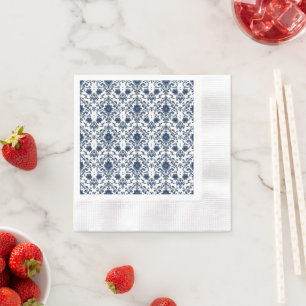 Elegantes viktorianisches Damast-Blumenmuster Navy Serviette