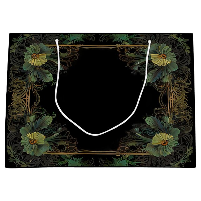Elegantes viktorianisches, dunkelgrünes Goldgold b Große Geschenktüte (Vorderseite)