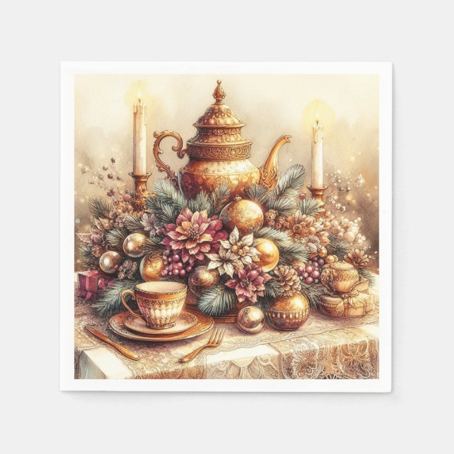 Elegantes Viktorianisches Gold Teapot Serviette (Vorderseite)
