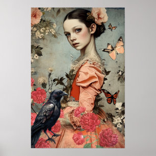 Elegantes Viktorianisches Gotisches Girl Floral &  Poster