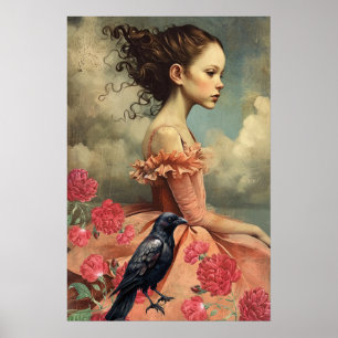 Elegantes Viktorianisches Gotisches Girl Floral &  Poster
