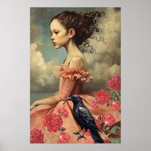 Elegantes Viktorianisches Gotisches Girl Floral &  Poster