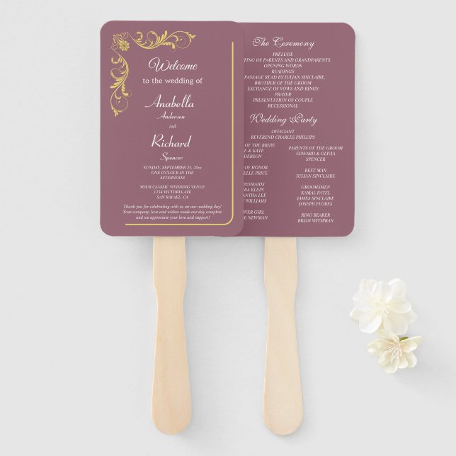 Elegantes Viktorianisches Hochzeitshandfanprogramm Fächer (Vorne und Hinten)