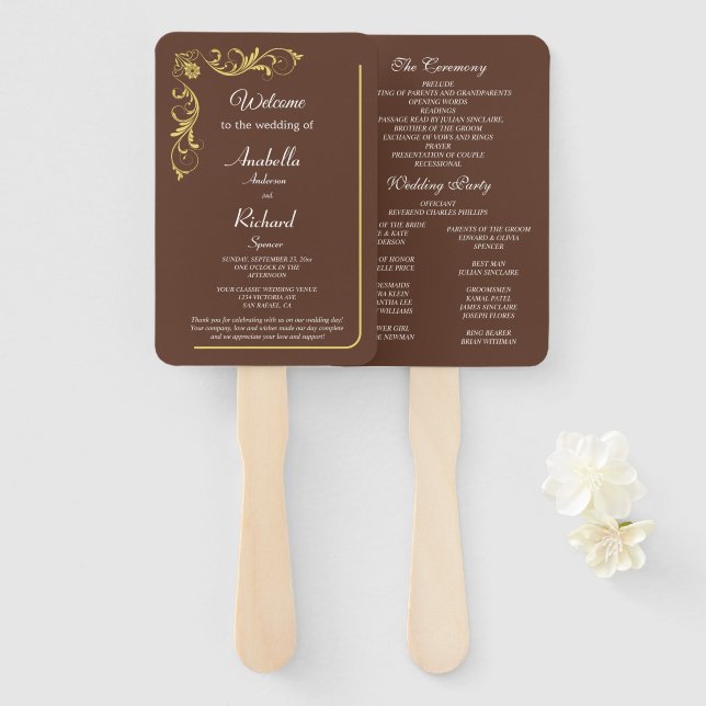 Elegantes Viktorianisches Hochzeitshandfanprogramm Fächer (Vorne und Hinten)