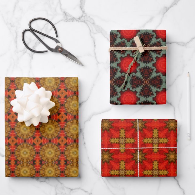 Elegantes Viktorianisches Quilt Red, Blue, Gold Se Geschenkpapier Set (Vorderseite)