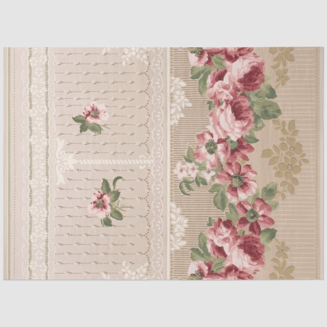 Elegantes Viktorianisches Rosa Rosengarland Seidenpapier (Vorderseite)