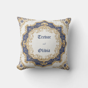 Elegantes Viktorianisches Royal Blue and Gold Baro Kissen