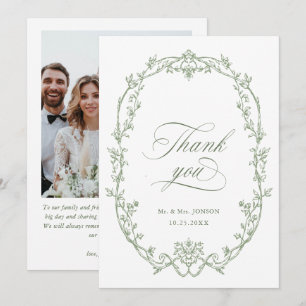 Elegantes Viktorianisches Verziert Sage Green Wedd Dankeskarte