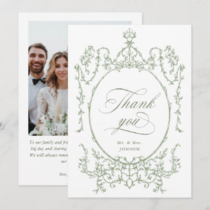 Elegantes Viktorianisches Verziert Sage Green Wedd Dankeskarte