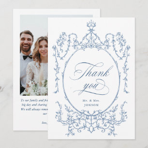 Elegantes Viktorianisches Verziertes Dusty Blue We Dankeskarte
