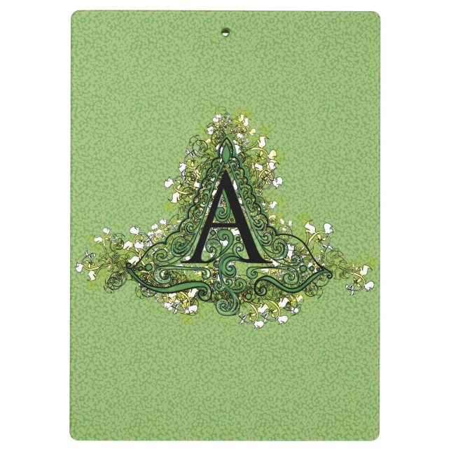 Elegantes Vintag grünes Blumenmuster Initial A Mon Klemmbrett (Rückseite)