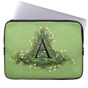 Elegantes Vintag grünes Blumenmuster Initial A Mon Laptopschutzhülle