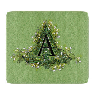 Elegantes Vintag grünes Blumenmuster Initial A Mon Schneidebrett