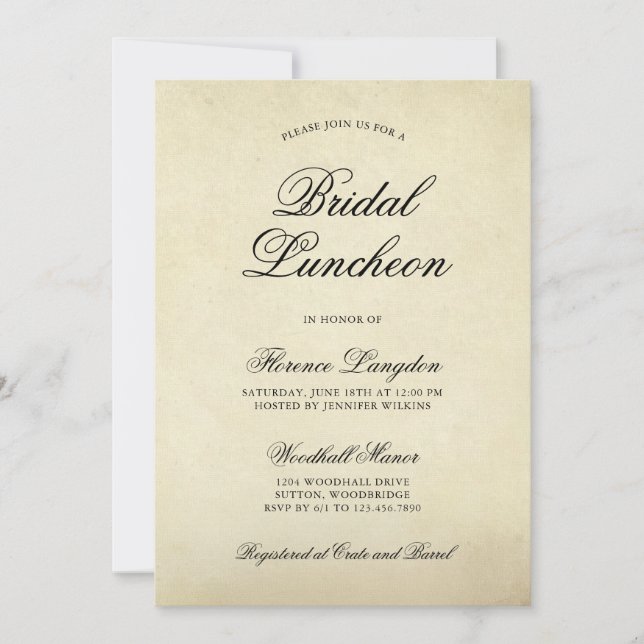 Elegantes Vintag Paper Bridal Luncheon Einladung (Vorderseite)