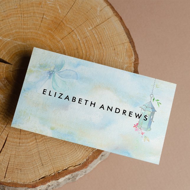 Elegantes, Vintag pastellblaues Aquarell Visitenkarte (Elegant vintage pastel blue pink watercolor )
