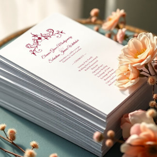 Elegantes Vintag Romance Burgundy Hochzeitsprogram