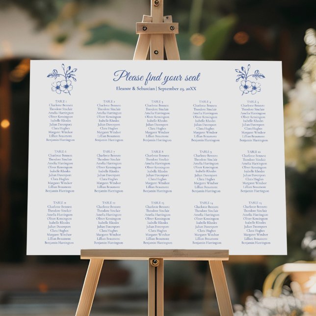 Elegantes Vintag romantisches Blue Wedding Seating Poster (Von Creator hochgeladen)