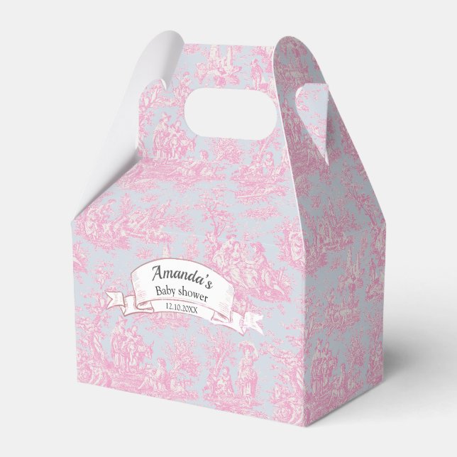 Elegantes Vintag-rosa-blaues Jouy-Monogramm Geschenkschachtel (Vorderseite)
