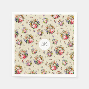 Elegantes Vintag rosa Blumenmuster Monogramm Serviette