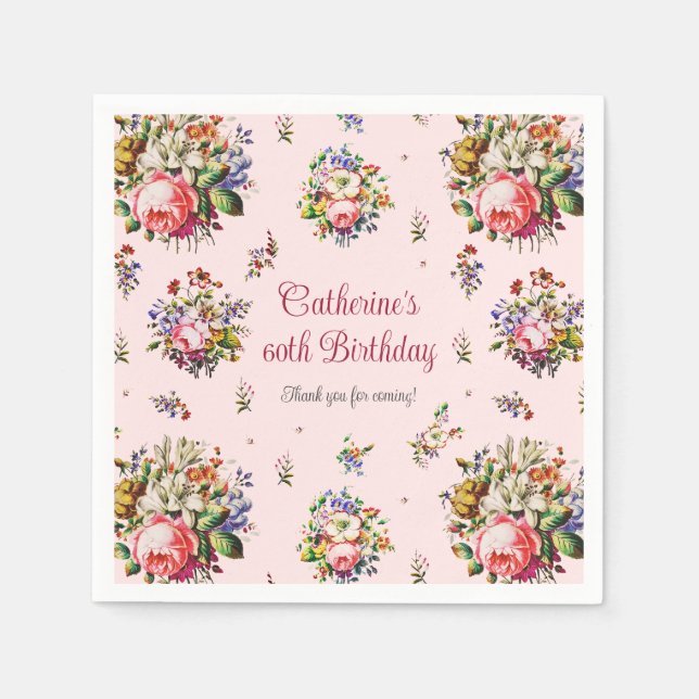 Elegantes Vintag rosa Rosenmuster Serviette (Vorderseite)