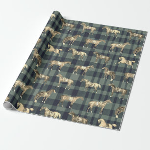 Elegantes Vintage-Beige gesatteltes Pferd blau kar Geschenkpapier