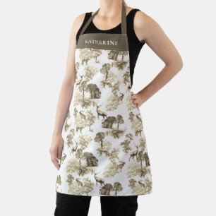 Elegantes vintage-beiges Hirsch-Toile mit Namen Schürze