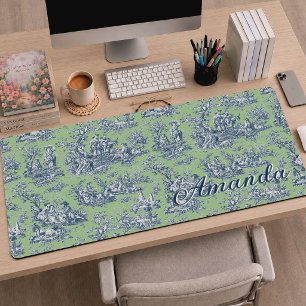 Elegantes Vintage Blau Grün Monogramm Toile Schreibtischunterlage