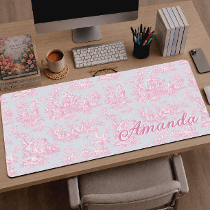 Elegantes Vintage Blau Rosa Romantisches Toile De Schreibtischunterlage