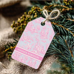 Elegantes vintage-blaues rosa Toile de Jouy Geschenkanhänger