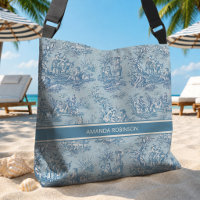 Elegantes vintage-blaues Teal-Toile-de-Jouy-Druckm