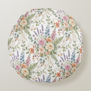 Elegantes Vintage-Blumen-Botanik-Design Rundes Kissen
