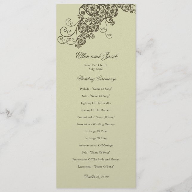 Elegantes Vintage-Blumen-Paisley-Hochzeitsprogramm Programm (Vorderseite)