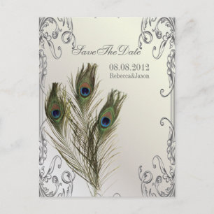 elegantes vintage-blumen-pfau Save the Date Ankündigungspostkarte