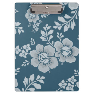 Elegantes Vintage-Blumenmuster in Blau Klemmbrett