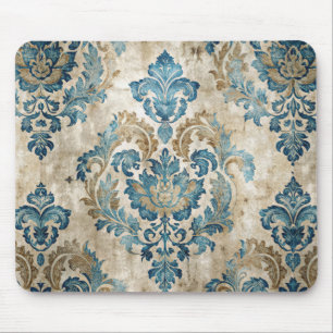 Elegantes Vintage-Blumenmuster in Blau Mousepad