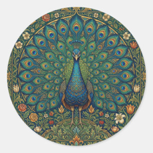 Elegantes vintage-bohemian-Pfau-Design Runder Aufkleber