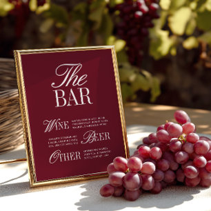 Elegantes Vintage-Burgunder-Bar-Menü-Hochzeitsschi