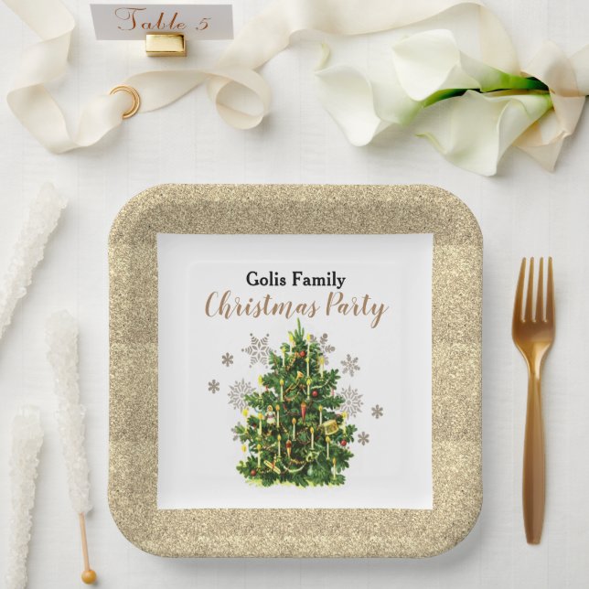 Elegantes Vintage Christmas Tree Party Pappteller (Hochzeit)