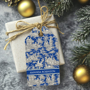 Elegantes vintage dunkelblaues Toile de Jouy Geschenkanhänger