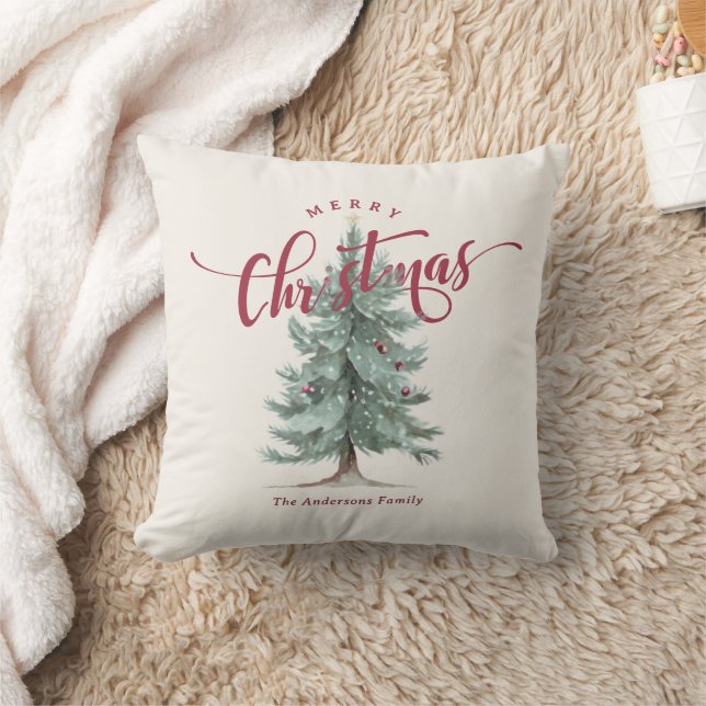 Elegantes Vintage Frohe Weihnachten Skript Rustika Kissen (Decke)