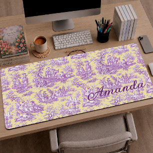Elegantes Vintage-Gelb Toile de Jouy Monogramm Schreibtischunterlage