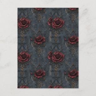 Elegantes vintage-gotisches Muster mit roten Rosen Postkarte