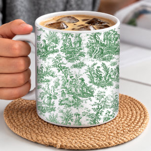 Elegantes Vintage Grün French Toile De Jouy Kaffeetasse