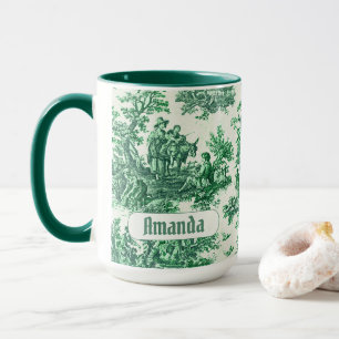Elegantes vintage-grünes Toile-Blumenmonogramm Tasse